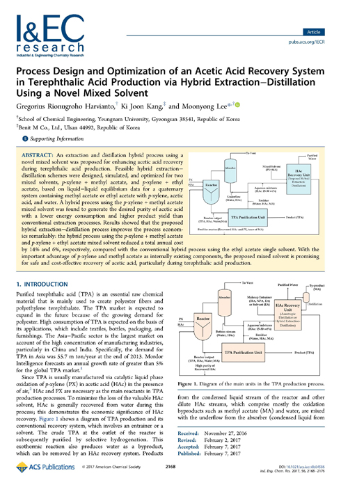 Process Design and Optimization of an Acetic Acid Recovery System in Terephthalic Acid Production via Hybrid Extraction-Distillation Using a Novel Mixed Solvent