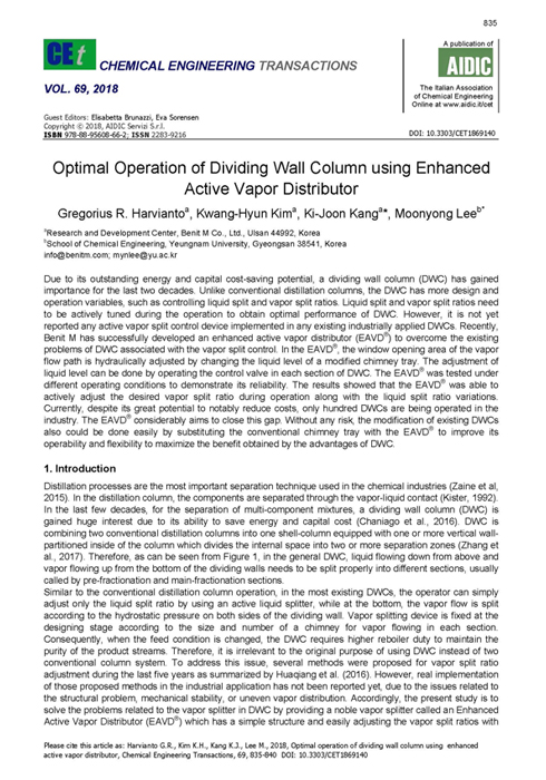 Optimal Operation of Dividing Wall Column using Enhanced Active Vapor Distributor